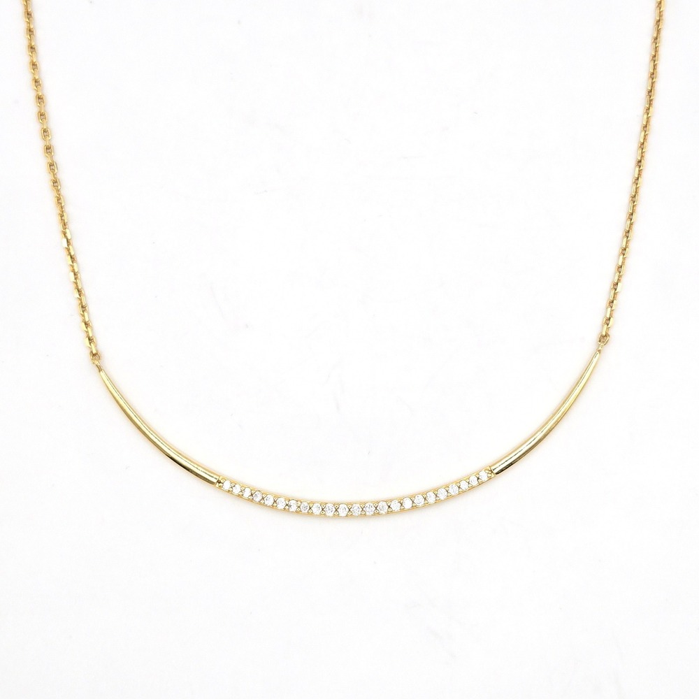 Stella & Dot Gold Tone Delicate Curved Bar Necklace with Pave Crystal Accents